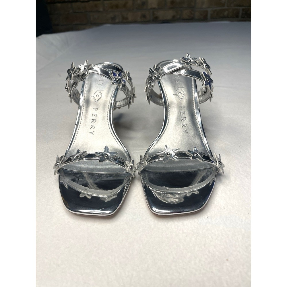 Katy Perry The Analia Flower Sandal Silver Flower Strappy Party Wedding Size 7.5 - Picture 10 of 11